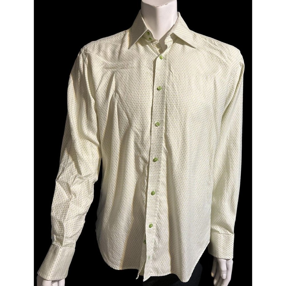 H (Tommy) Hilfiger Men’s Button  Shirt 2 Ply 100% Cotton Lime Green Speck Size L